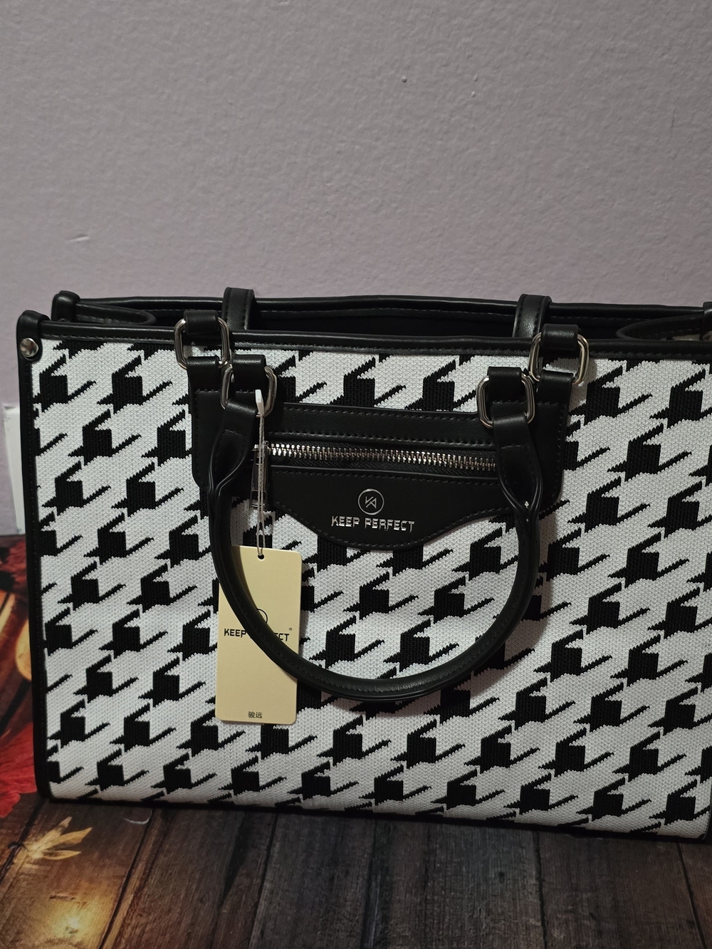 Black & White Houndstooth Tote Bag